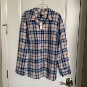 Talbots - cream blue and pink large checks shirt.